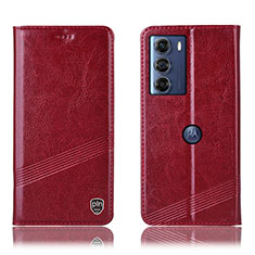 Custodia Portafoglio In Pelle Cover con Supporto H05P per Motorola Moto G200 5G Rosso