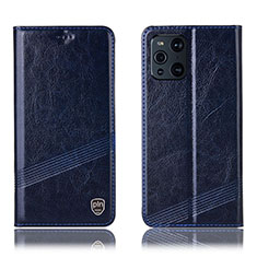 Custodia Portafoglio In Pelle Cover con Supporto H05P per Oppo Find X3 5G Blu