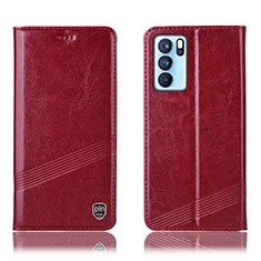 Custodia Portafoglio In Pelle Cover con Supporto H05P per Oppo Reno6 Pro 5G India Rosso