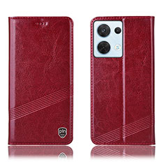 Custodia Portafoglio In Pelle Cover con Supporto H05P per Oppo Reno8 5G Rosso