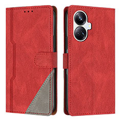 Custodia Portafoglio In Pelle Cover con Supporto H05X per Realme 10 Pro+ Plus 5G Rosso