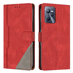 Custodia Portafoglio In Pelle Cover con Supporto H05X per Realme C35 Rosso