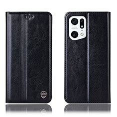 Custodia Portafoglio In Pelle Cover con Supporto H06P per Oppo Find X5 5G Nero