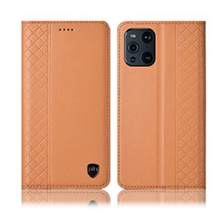 Custodia Portafoglio In Pelle Cover con Supporto H07P per Oppo Find X3 5G Arancione