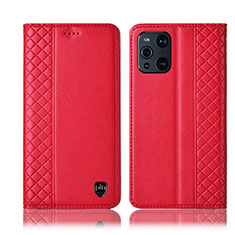 Custodia Portafoglio In Pelle Cover con Supporto H07P per Oppo Find X3 Pro 5G Rosso