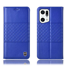 Custodia Portafoglio In Pelle Cover con Supporto H07P per Oppo Find X5 5G Blu