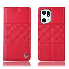 Custodia Portafoglio In Pelle Cover con Supporto H07P per Oppo Find X5 5G Rosso