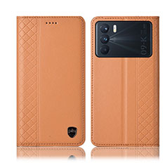 Custodia Portafoglio In Pelle Cover con Supporto H07P per Oppo K9 Pro 5G Arancione