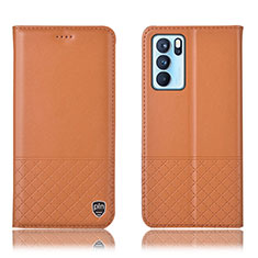 Custodia Portafoglio In Pelle Cover con Supporto H07P per Oppo Reno6 Pro 5G India Arancione