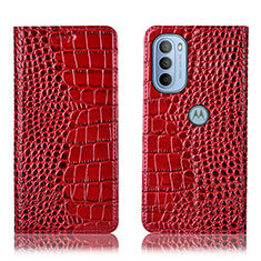 Custodia Portafoglio In Pelle Cover con Supporto H08P per Motorola Moto G41 Rosso