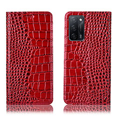 Custodia Portafoglio In Pelle Cover con Supporto H08P per Oppo A53s 5G Rosso