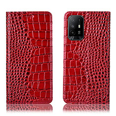 Custodia Portafoglio In Pelle Cover con Supporto H08P per Oppo A94 5G Rosso