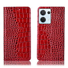 Custodia Portafoglio In Pelle Cover con Supporto H08P per Oppo Reno9 Pro 5G Rosso