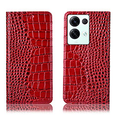 Custodia Portafoglio In Pelle Cover con Supporto H08P per Oppo Reno9 Pro+ Plus 5G Rosso