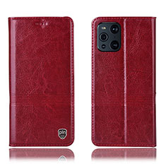 Custodia Portafoglio In Pelle Cover con Supporto H09P per Oppo Find X3 Pro 5G Rosso