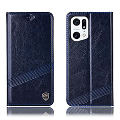 Custodia Portafoglio In Pelle Cover con Supporto H09P per Oppo Find X5 5G Blu