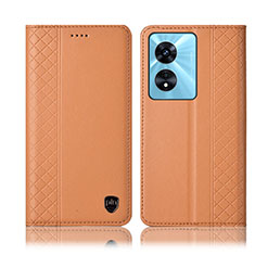 Custodia Portafoglio In Pelle Cover con Supporto H10P per Oppo A18 Arancione