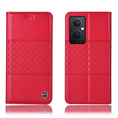 Custodia Portafoglio In Pelle Cover con Supporto H10P per Oppo A96 5G Rosso