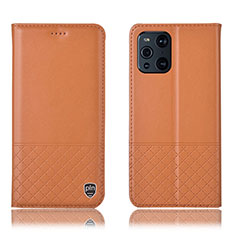 Custodia Portafoglio In Pelle Cover con Supporto H10P per Oppo Find X3 Pro 5G Arancione