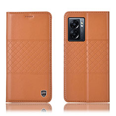 Custodia Portafoglio In Pelle Cover con Supporto H10P per Oppo K10 5G India Arancione