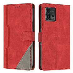 Custodia Portafoglio In Pelle Cover con Supporto H10X per Motorola Moto G72 Rosso