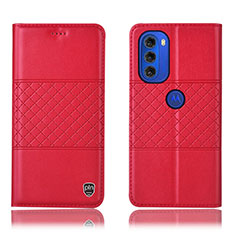 Custodia Portafoglio In Pelle Cover con Supporto H11P per Motorola Moto G51 5G Rosso