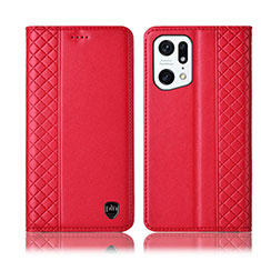 Custodia Portafoglio In Pelle Cover con Supporto H11P per Oppo Find X5 5G Rosso