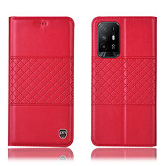 Custodia Portafoglio In Pelle Cover con Supporto H11P per Oppo Reno5 Z 5G Rosso