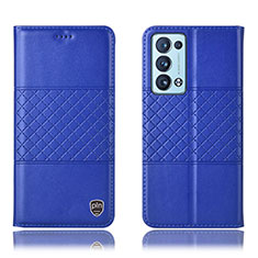 Custodia Portafoglio In Pelle Cover con Supporto H11P per Oppo Reno6 Pro+ Plus 5G Blu
