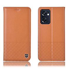 Custodia Portafoglio In Pelle Cover con Supporto H11P per Oppo Reno7 SE 5G Arancione