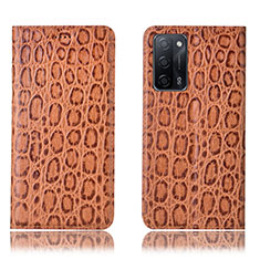 Custodia Portafoglio In Pelle Cover con Supporto H16P per Oppo A53s 5G Marrone Chiaro