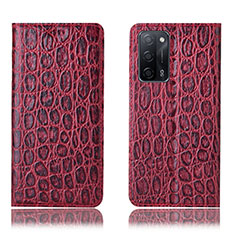 Custodia Portafoglio In Pelle Cover con Supporto H16P per Oppo A55 5G Rosso