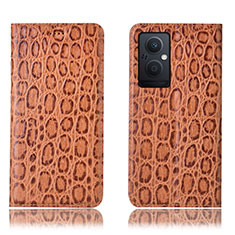 Custodia Portafoglio In Pelle Cover con Supporto H16P per Oppo A96 5G Marrone Chiaro