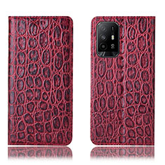 Custodia Portafoglio In Pelle Cover con Supporto H16P per Oppo F19 Pro+ Plus 5G Rosso