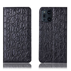 Custodia Portafoglio In Pelle Cover con Supporto H16P per Oppo Find X3 5G Nero