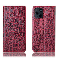 Custodia Portafoglio In Pelle Cover con Supporto H16P per Oppo Find X3 5G Rosso