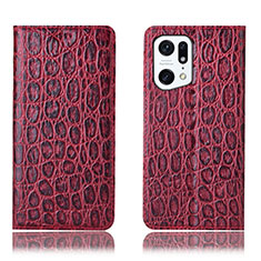 Custodia Portafoglio In Pelle Cover con Supporto H16P per Oppo Find X5 5G Rosso