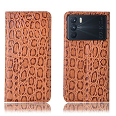 Custodia Portafoglio In Pelle Cover con Supporto H16P per Oppo K9 Pro 5G Marrone Chiaro