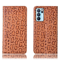 Custodia Portafoglio In Pelle Cover con Supporto H16P per Oppo Reno6 Pro 5G India Marrone Chiaro