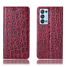 Custodia Portafoglio In Pelle Cover con Supporto H16P per Oppo Reno6 Pro 5G Rosso