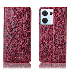 Custodia Portafoglio In Pelle Cover con Supporto H16P per Oppo Reno9 Pro 5G Rosso