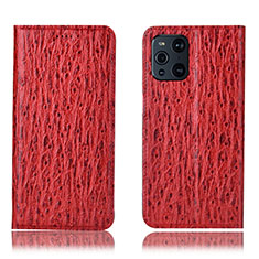 Custodia Portafoglio In Pelle Cover con Supporto H18P per Oppo Find X3 Pro 5G Rosso