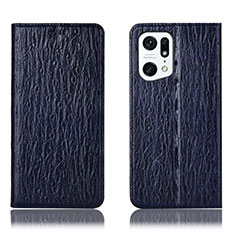 Custodia Portafoglio In Pelle Cover con Supporto H18P per Oppo Find X5 5G Blu