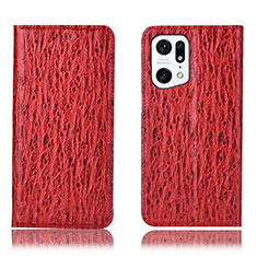 Custodia Portafoglio In Pelle Cover con Supporto H18P per Oppo Find X5 5G Rosso