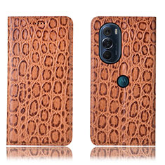 Custodia Portafoglio In Pelle Cover con Supporto H19P per Motorola Moto Edge Plus (2022) 5G Marrone Chiaro