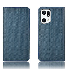 Custodia Portafoglio In Pelle Cover con Supporto H20P per Oppo Find X5 Pro 5G Blu