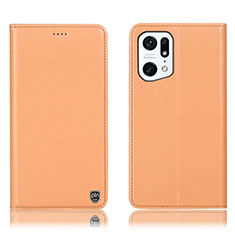 Custodia Portafoglio In Pelle Cover con Supporto H21P per Oppo Find X5 Pro 5G Arancione