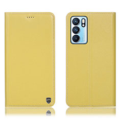 Custodia Portafoglio In Pelle Cover con Supporto H21P per Oppo Reno6 5G Giallo