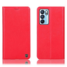 Custodia Portafoglio In Pelle Cover con Supporto H21P per Oppo Reno6 5G Rosso