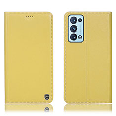 Custodia Portafoglio In Pelle Cover con Supporto H21P per Oppo Reno6 Pro 5G Giallo